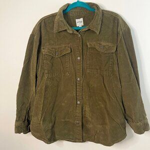 Kenzie jeans Olive Green Corduroy shacket button up heavy shirt. Size Large